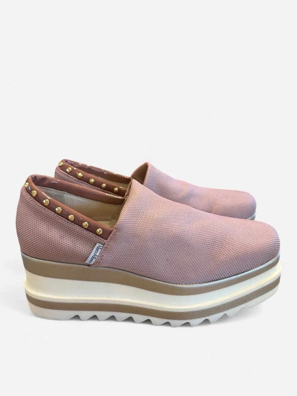 Stud-Trim Platform Slip-On Sneakers in Dusty Rose 38
